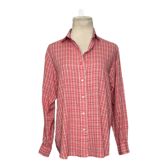 Ann Klein vintage red plaid long sleeves button shirt size 10 - Picture 9 of 12